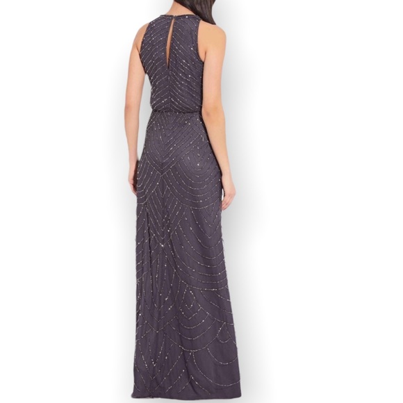 Adrianna Papell x BHLDN Madigan 2 & 4 Gray Chiffon Embellished Beaded Formal - Picture 3 of 9